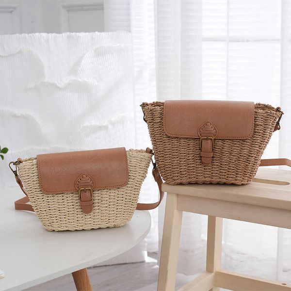

new buckle straw woven bag for women's bag single shoulder bag fashionable trend single shoulder crossbody beach bag woven bag leisure