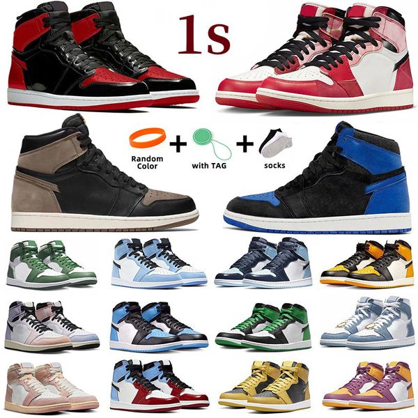 

jumpman 1 1s men women basketball shoes palomino royal reimagined bred patent lost found spider verse unc university blue dark mocha unc toe