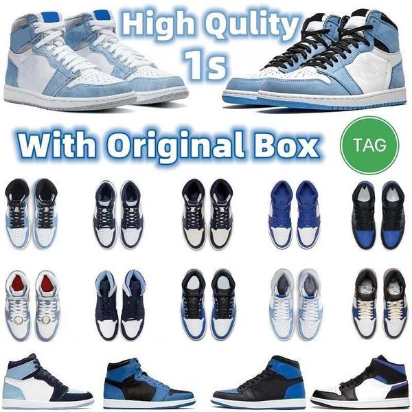 

1 jumpman university blue basketball shoes 1s with box sports shoes genuine leather og high unc patent hyper royal mocha homage designer, Black