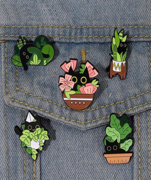 

cats in plants enamel pins custom black cat potted plant brooches lapel badges fun animal plant jewelry gift for kids friends8000016, Blue
