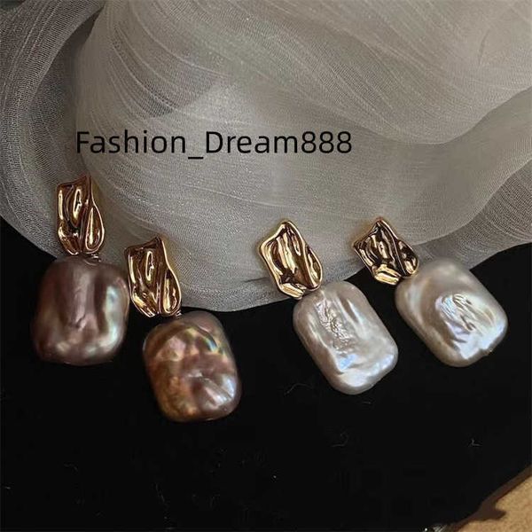 

latest promotion price natural real freshwater pearl bright square baroque pearl earrings women pearl earrings, Golden