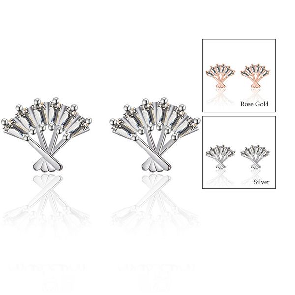 

brilliant cz diamond fan design stud earrings 18k rose gold/platinum plated silver ear studs earring jewelry for women, Golden;silver