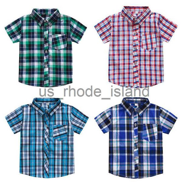 

t-shirts children's clothing boy plaid shirt kids baby clothes 5 colors summer short-sleeved children's shirt clothes x0628, Blue