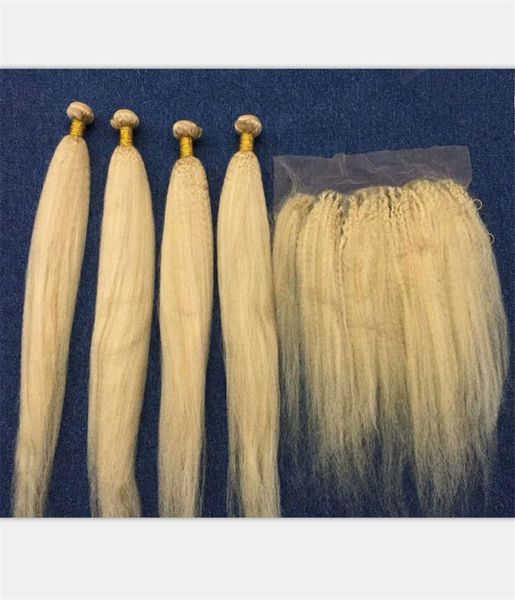 

kinky straight 613 blonde brazilian virgin hair 3bundles with frontal closure italian coarse yaki blonde 13x4 full lace frontal w7706898, Black;brown