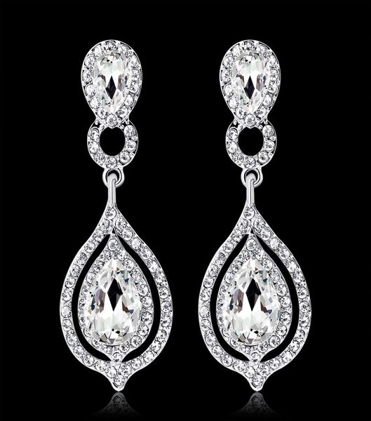 

shining fashion crystals earrings rhinestones long drop earring for women bridal jewelry wedding gift for bridesmaids bw0107027439, White