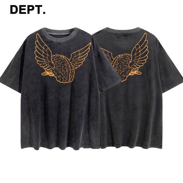 

spring summer washed high street loose short-sleeved t-shirt men, Black;brown