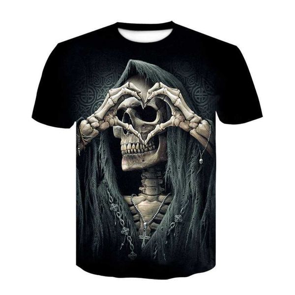 

new summer print horror skull 3d men's t-shirt casual men's clothing printing, White;black