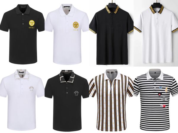

designer men's polo shirt classic black and white striped embroidery brand pure cotton breathable slim casual short-sleeved lapel t-shi, White;black