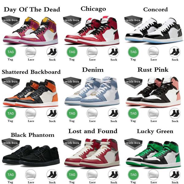 

1s with box jumpman 1 basketball shoes mens sneakers black phantom washed pink olive white cement lucky green reverse mocha bred patent wome, White;red