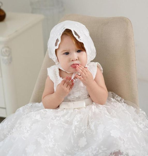 

new girls baptism dresses with hat lace sleeveless infant christening gown christening dresses girls princess dress wedding dress 3126035, White