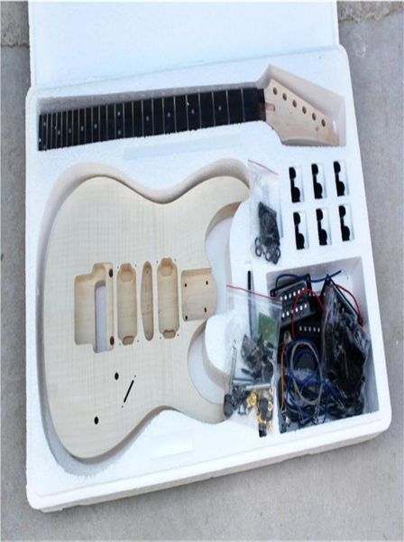 

factory electric semifinished guitar kitsdiy guitarno paintflame maple veneerblack hardwarecan be changed9999653
