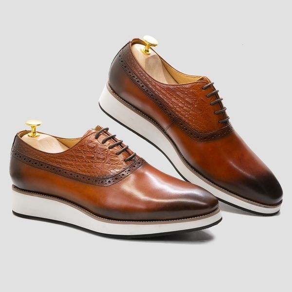 

dress shoes casual for men classic cow leather men's oxfords laceup sneakers alligator pattern plain toe business office 230628, Black