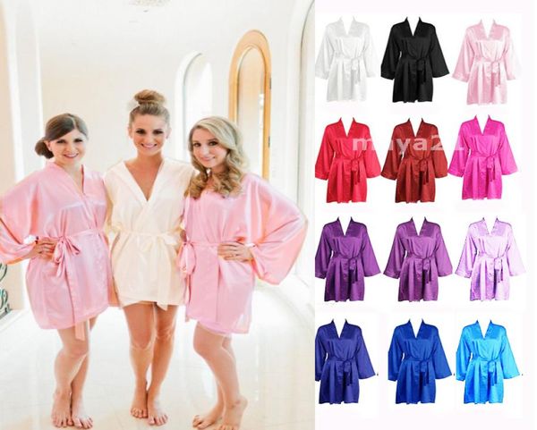 

long sleeves bridesmaid and bride robes silk bathrobe wedding party robe kimono silk satin robes for bridesmaid silk wedding2801010