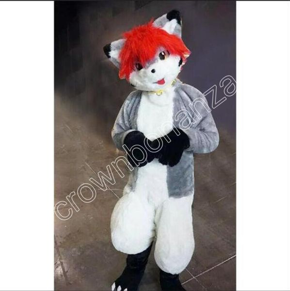 

husky fox mid-length fur mascot costume walking halloween christmas large-scale event suit role-playing, Red;yellow