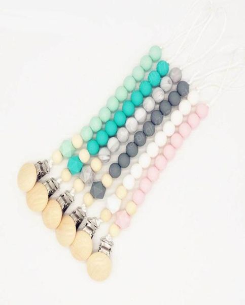 

silica gel baby pacifier chain clips baby clip chain holder wood beaded pacifier soother holder clip nipple teether dummy strap ch9837651