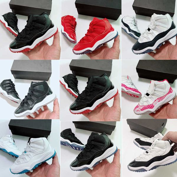 

with box shoes bred 11s big boys girls children kids basketball sneaker pink navy blue snakeskin 72-10 size 4y 5y