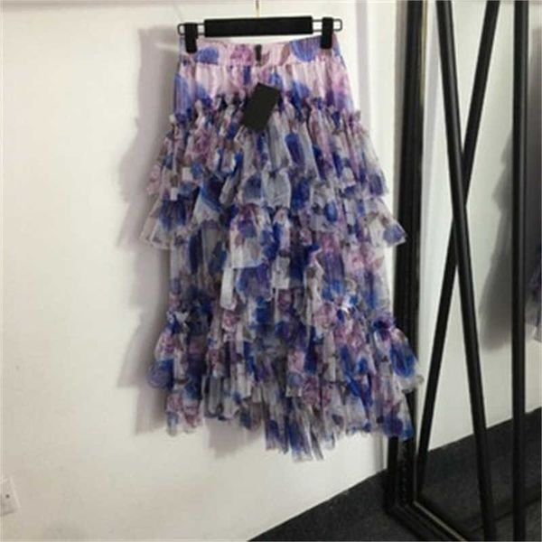 

summer elegant prints gown skirt floral print ruffle high waist mesh puffy half-skirt designers elegance luxury dress gatherings daily leisu, Black