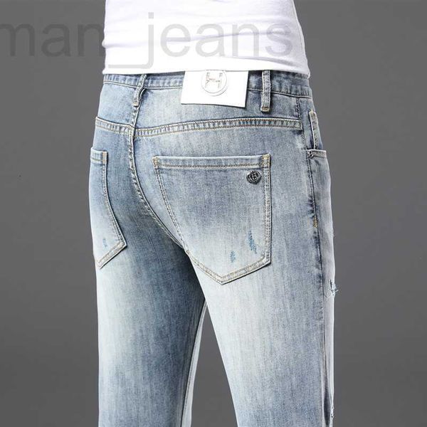 

men's jeans designer european spring new product thin blue grey hole jeans men's simple fashion trend versatile slim straight pant