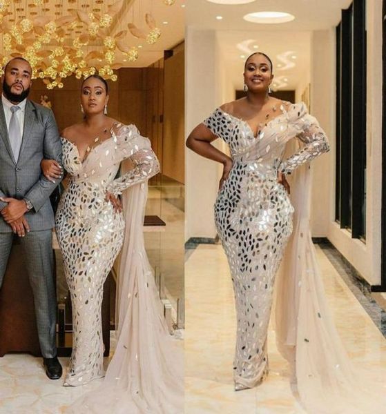 

gorgeous sparkly wedding dresses plus size appliques mermaid bridal dress african princess full sleeve country vestidos de novia5314967, White