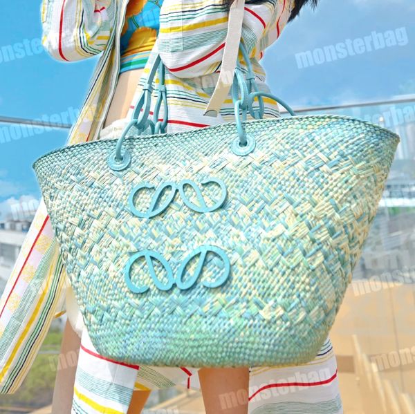 

designer basket beach tote bag straw anagram woven font totes knitting shoulder bags luxury women men cuboid summer crochet palm leaf and ca