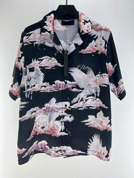 

new mens shirts designe short shirts hawaii beach men shirts high 10 styles pink cloud printing silk shirtshirt casual shirts men slim short, White;black