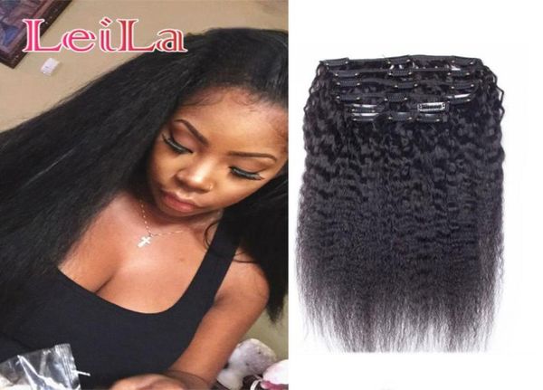 

peruvian human hair 7pieces set kinky straight clip in human hair extensions natural black coarse yaki human hair weaves2763380, Black;brown