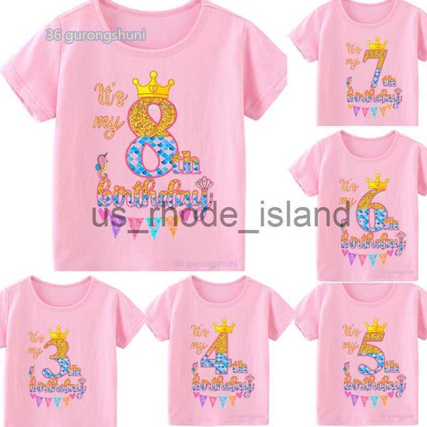 

t-shirts its my 8th 4 5 6 old birthday cartoon t shirt girls graphic t shirts children pink t-shirts kids clothes girl clothing t-shirt x062, Blue