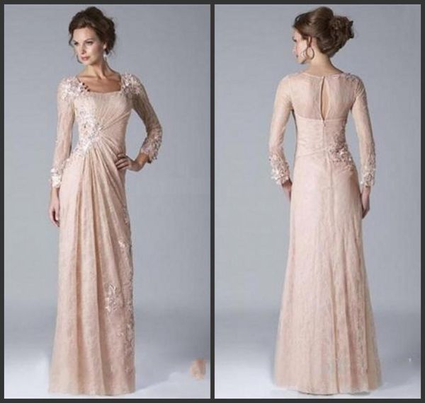 

2020 new vintage champagne mother of the bride groom dresses square neckline long sleeved lace chiffon evening gowns vestido de no2705033, Black;red