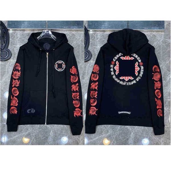 

3a mens hoodies designer chrome winter sweatshirts heart hoodie ch long sleeve zipper jacket loose coat hooded hoody men woman hip hop chrom, Black