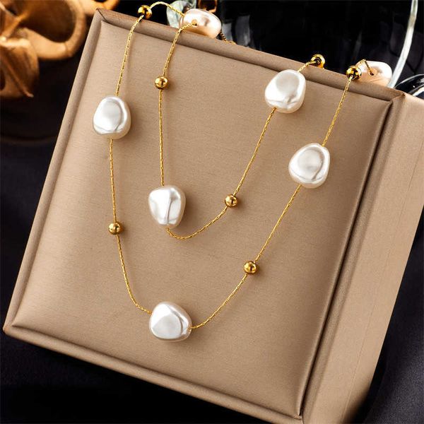 

pendant necklaces dieyuro 316l stainless steel 2in1 large pearl necklace for women new trend girls neck jewelry chain party wedding gift 230, Silver