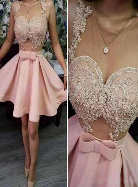 

2018 cocktail party dresses blush pink sheer neck see though applique beaded crystal graduation short mini homecoming girls 4641409, Black