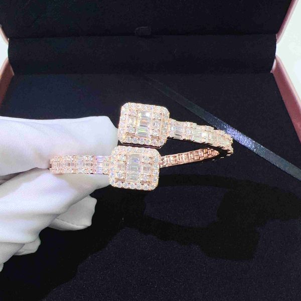 

fashion rose gold custom women men baguette moissanite diamond silver bangle bracelet rapper hiphop iced out jewelry