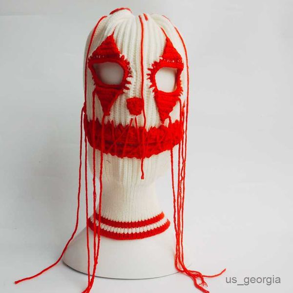 

caps red dark hand knitted wool beanie hat stage funny mask wool knitted full cover mask hat r230628, Blue;gray