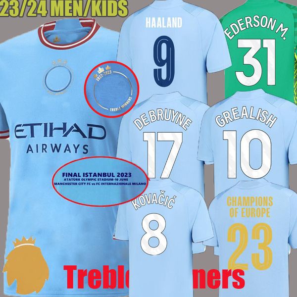 

22 23 24 haaland soccer jerseys kovacic final treble winners rodrigo grealish mans cities fans player de bruyne foden 2023 2024 football shi, Black;yellow