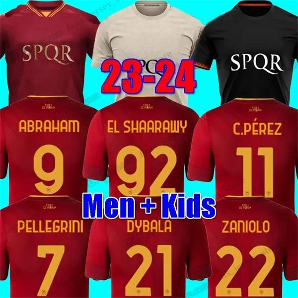 

23 24 new season dybala romas soccer jerseys maglia pellegrini belotti celik abraham 2023 2024 football shirts mancini kumbulla men kids kit, Black;yellow