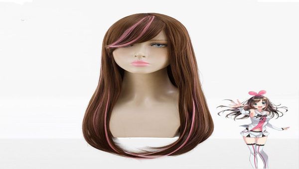 

kizuna ai cosplay wig 60cm long straight brown mixed pink women party wigs6215720, Black;brown