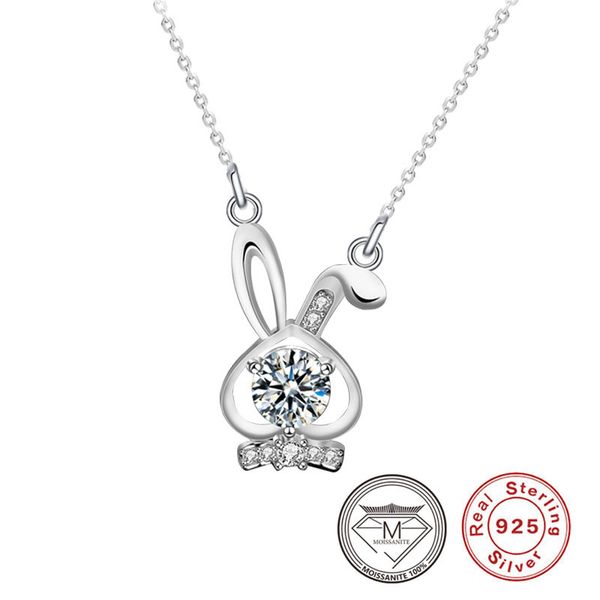 

cute rabbit moissanite pendant necklaces pure 925 silver designer neckalce for women ing