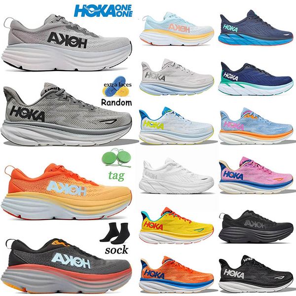 

hoka one one bondi 8 running shoes carbon x 2 athletic clifton 8 profly training sneakers on cloud blue women mens people highway marathon h, Black