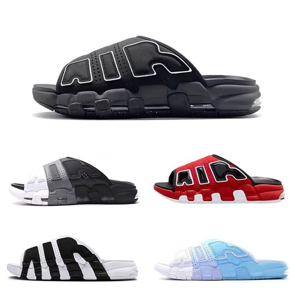 

more uptempos slides mens womens designer sandals black white red sports slide slipper sandal platform shoes