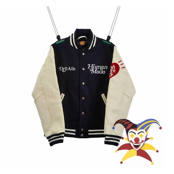 

jacket men women embroidery leather sleeve baseball jackets coats, Black;brown