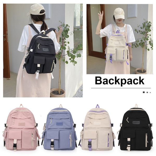 

school bags solid color large capacity student schoolbag female travel bag canvas backpack lapschoolbag 230627