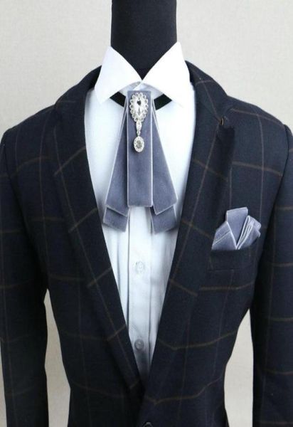 

bow ties british men wedding banquet suit party neck collar shirt chic tie cravat elastic brand groom bling crystal rhinestone bow1519983, Black;gray