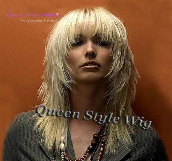 

layered cut fluffy straight natural synthetic hair 14 inches long shag hairstyle wigs with fringe29580645642571, Black