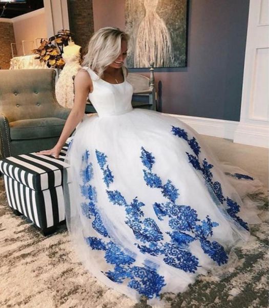 

white royal blue applique lace wedding dresses ball gowns 2021 scoop zipper wedding reception bridal gowns party formal dress wome6529879