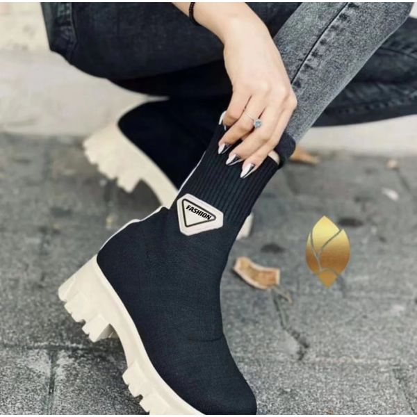 

boots women knitting socks chelsea shoes autumn comfort low heel fashion platform ankle female footwear 230628, Black