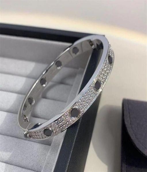 

luxury designer titanium steel black screw full diamond bracelet love bangle for mens and women party wedding couples gift jewelry4914353, Golden;silver