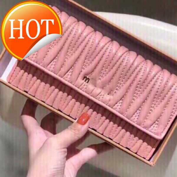 

luxury brand designer purse card pack handbag 2023 new sheepskin pleated wallet women's long high beauty bag versatile fashion leather, Red;black