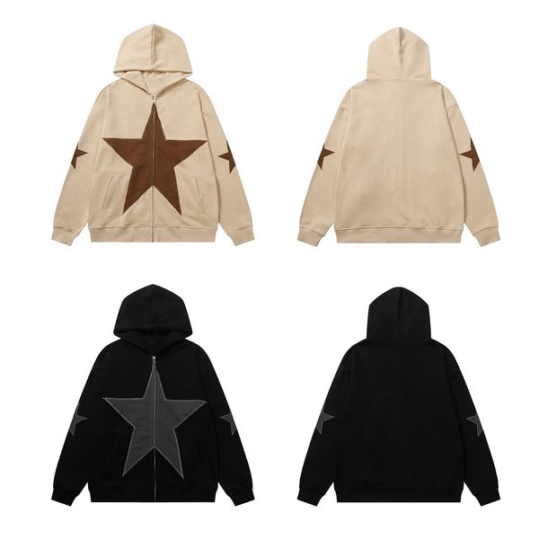 

23ss men designer sweatshirt men's vintage hip hop street pentagram apricot cardigan zipper black hooded sweatshirt men's jacket h