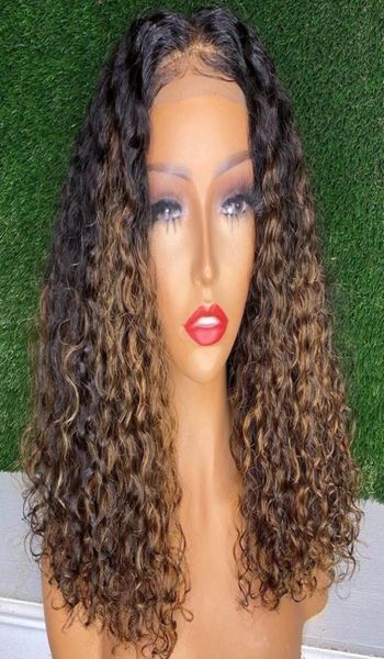 

loose curly highlight honey blonde wigs 360 frontal 13x6 transparent lace front human hair wig pre plucked full laces curl indian 5954701, Black
