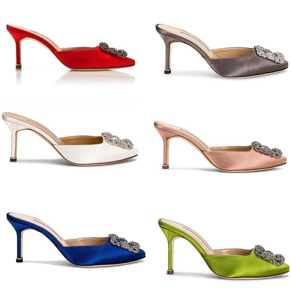 

women sandal pump dress shoes high heels low heel hangisimu satin jewel buckle mules slide sandals pointy toe lady casual sandals box 35-43, Black